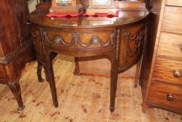 Early 20th Century mahogany Demi Lune sideboard having central drawer flanked by two cupboard doors,