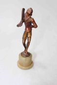 Art Deco bronze Pierrot green on marble base, 19.5cm.