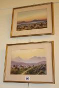 Ponti, pair Moorland watercolours, 16.5cm by 24cm in glazed frames.