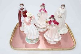 Collection of five Royal Worcester, mostly limited edition figures, QEII x 2,