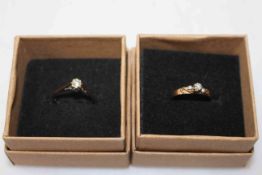 Two diamond set 9 carat gold rings, sizes K and L.