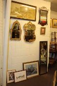 Four various wall mirrors including Georgian pier mirror and five various framed prints (10).