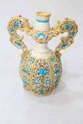 Zsolnay reticulated two handle vase, 26cm high.