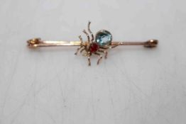 9 carat gold gem set insect brooch, 4.5cm across.