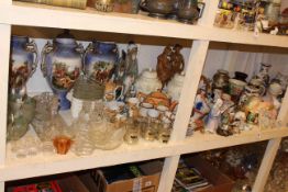 Large collection of china and glass including vase garniture, figures, teawares, trinket ware,