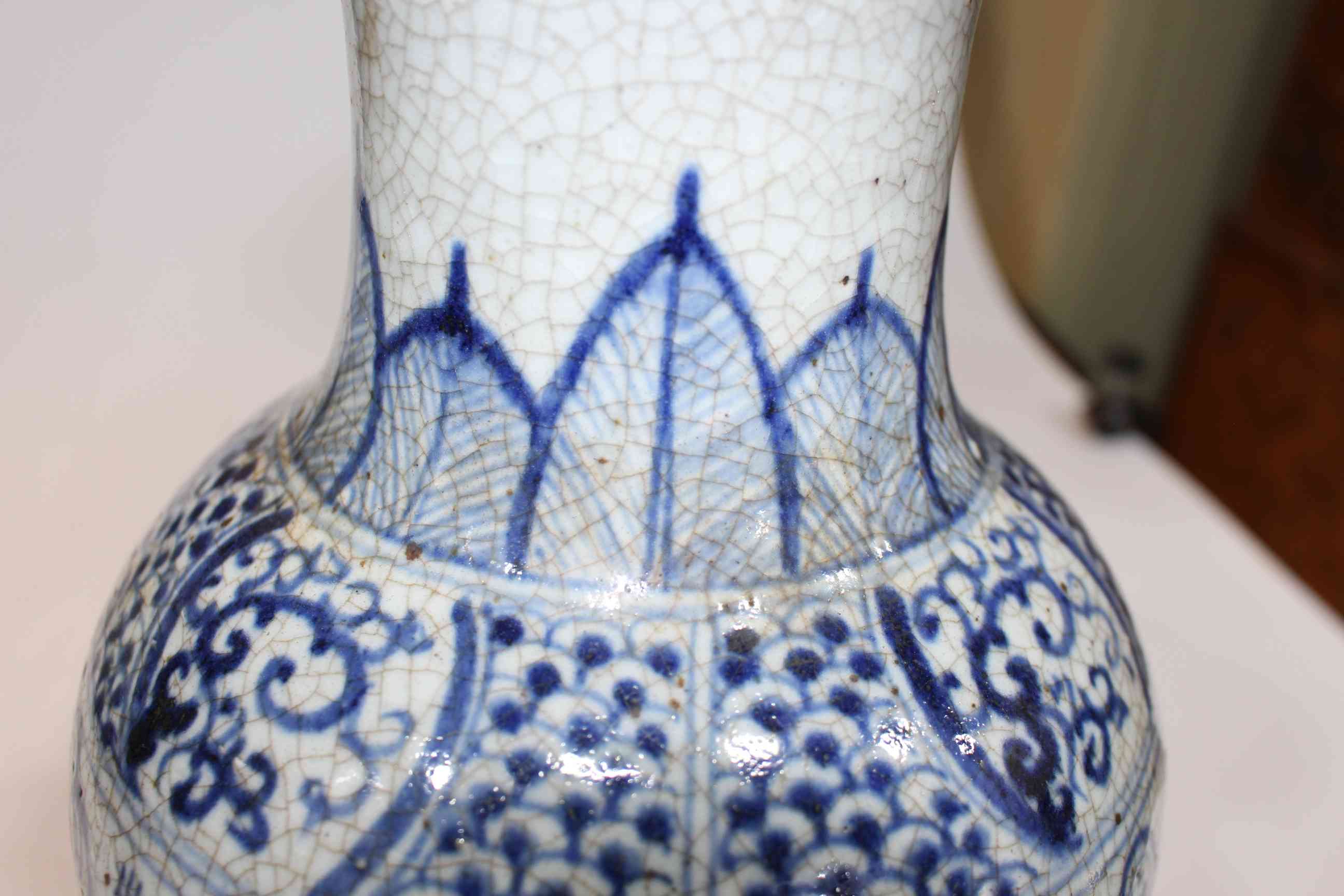 Chinese crackle glaze blue and white baluster vase, 40cm high. - Image 5 of 5