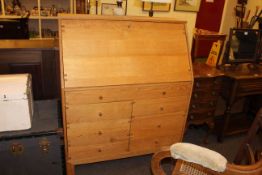 Light oak bureau/computer desk, 118cm by 98cm by 45cm.