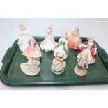 Five small Royal Doulton ladies, Coalport lady and three Brambly Hedge figures (9).