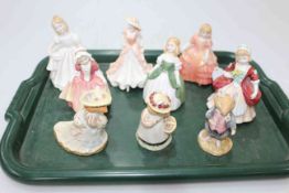 Five small Royal Doulton ladies, Coalport lady and three Brambly Hedge figures (9).