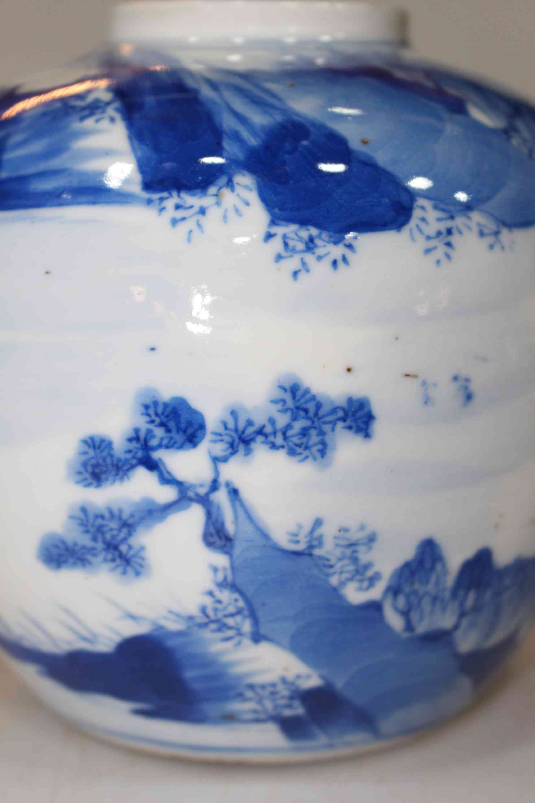Chinese blue and white ginger jar, with figures in boat decoration, 12.5cm, with stand. - Image 4 of 5