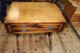 Bevan Funnell Ltd Reprodux mahogany three drawer sofa table, 71cm by 67cm by 46cm (leaves down).