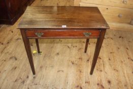 Georgian mahogany single drawer side table on square tapering legs, 70cm by 74.5cm by 41cm.