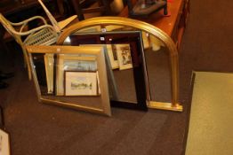 Gilt framed overmantel mirror and two contemporary wall mirrors (3).