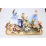 Royal Doulton, Royal Worcester and Hummel figures, and Delft wicker style chair (9).