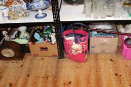 Boxes including ceramics, books, mantel clock, Sony stereo, metalwares etc.