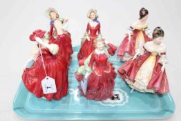 Collection of six Royal Doulton figures including Southern Belle x 2, Blithe Morning, Buttercup,
