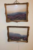 Pair signed Moorland paintings, 19cm by 24.5cm in glazed frames.