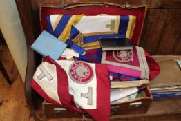 Collection of Masonic Regalia inc Durham arm cuffs and aprons, silver jewels, books,