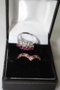 Two 9 carat gold, ruby and diamond rings, size N and R.