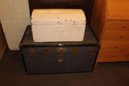 Vintage cabin trunk and small painted dome top trunk (2).