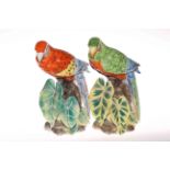 Two vintage decorative parakeets, 27cm high.