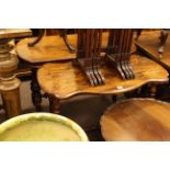 Victorian walnut and satinwood inlaid shaped top side table and Victorian mahogany side table (2).