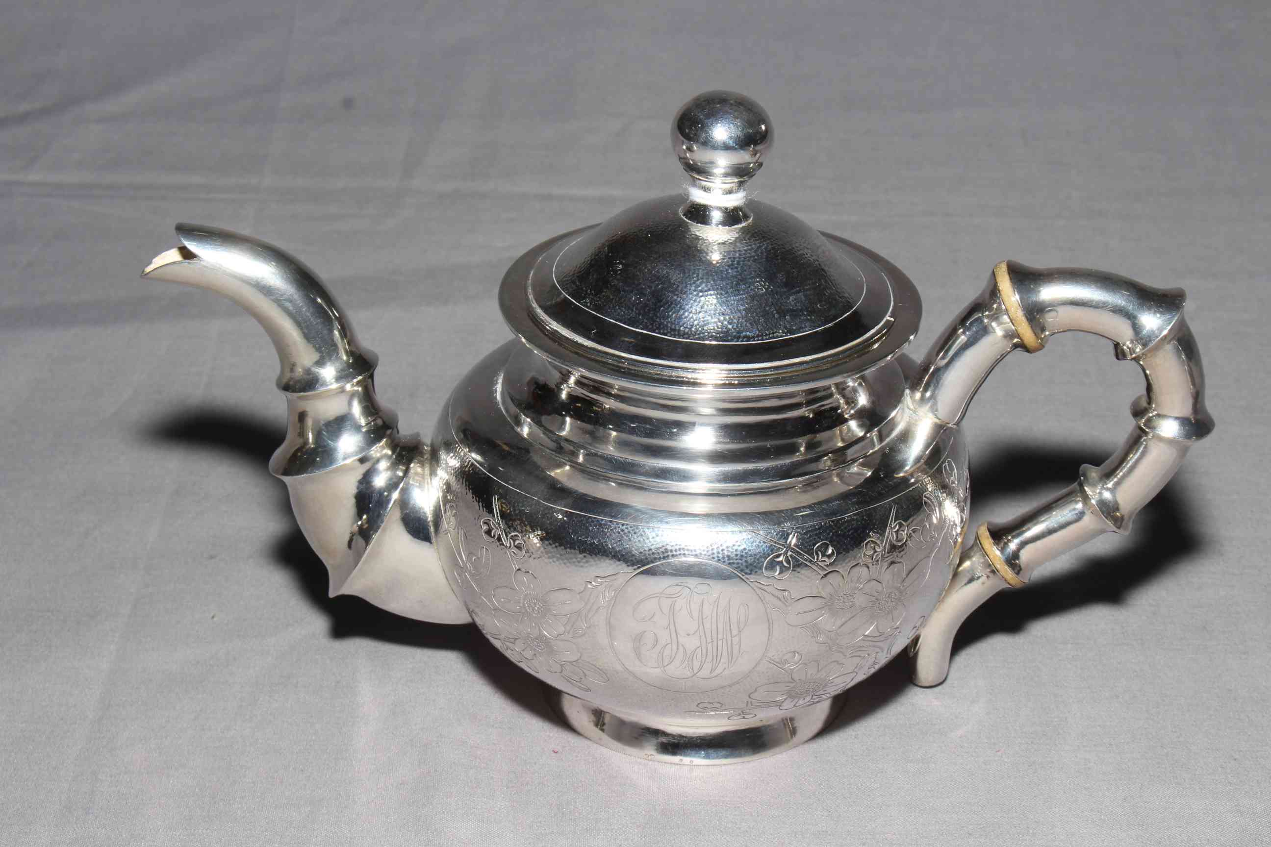 Chinese Shanghai silver four piece tea set comprising teapot, sugar, cream and strainer, - Image 2 of 6