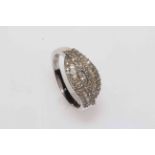 Diamond multi-stone crossover set 9 carat white gold ring, size S.