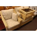 Three piece wicker conservatory suite comprising two seater settee,