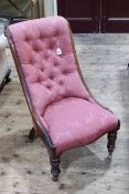 Victorian mahogany framed nursing chair on turned legs.