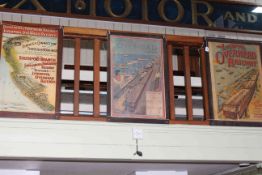 Three vintage Liverpool overhead railway posters mounted on board, 84cm x 55cm overall.