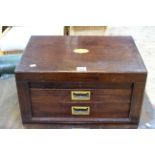 Mahogany and brass bound cutlery chest with two drawers, 45cm by 32cm by 23cm.