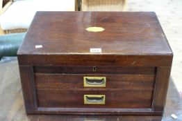 Mahogany and brass bound cutlery chest with two drawers, 45cm by 32cm by 23cm.