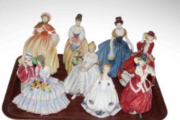 Nine Royal Doulton figures including Top O' the Hill, Christmas Morn, Alexandra, Heather, etc.