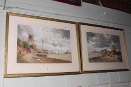 Louis Van Staaten, Dutch Waterfronts, pair watercolours, signed lower right, 38cm x 59cm,