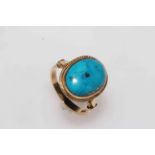 Turquoise 9 carat gold ring, size O.