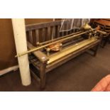 Weathered wood slat garden bench, 158cm.