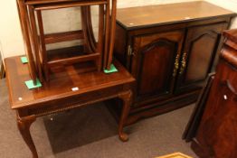 Two door side cabinet and polished cabriole leg coffee table (2).