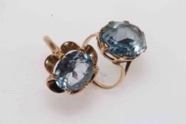 Two 9 carat gold rings with aquamarine colour stones.