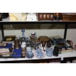 Golf memorabilia and books, Wedgwood blue Jasperware, boxed cutlery, silver mirror and brush,