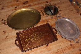 Brass tray, silver plate tray and other metalwares (4).