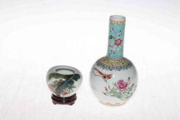 Chinese bottle vase with bird decoration, 16cm, and small brush washer (2).