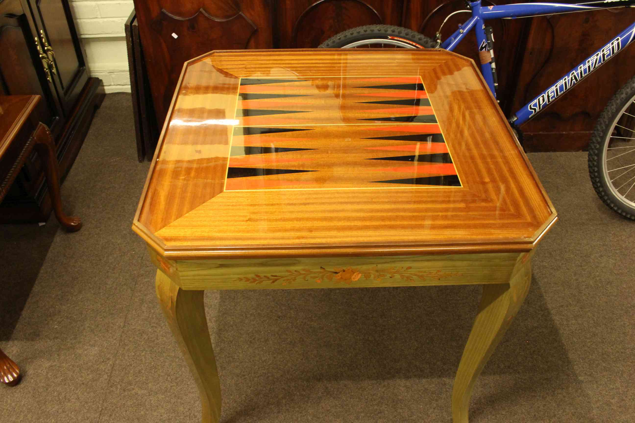 Floral inlaid combination games table, 76cm square, - Image 5 of 5