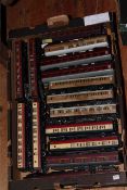 Box of assorted railway carriages, approximately 30.