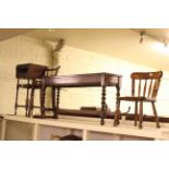 Two Victorian child's chairs, oak barley twist window seat and bobbin leg drop leaf side table (4).