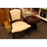 French style fauteuil and Stag nest of three mahogany tables.