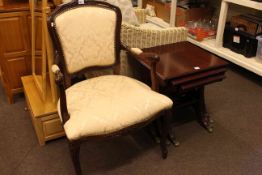 French style fauteuil and Stag nest of three mahogany tables.