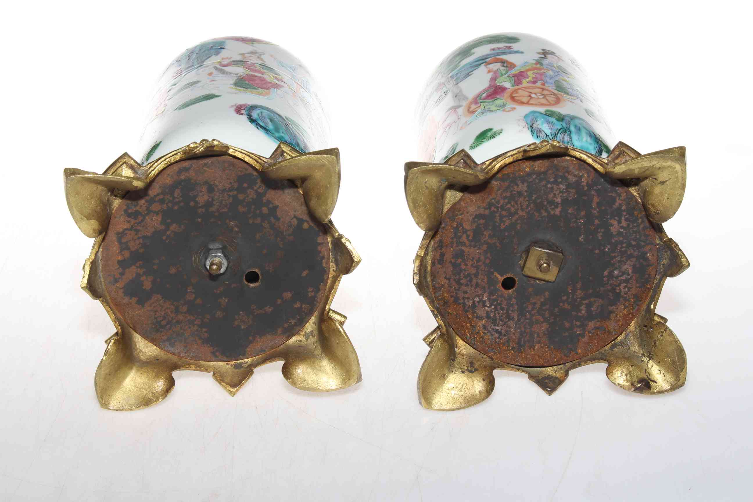 Pair Chinese famille rose vases on gilt metal bases, 21cm. - Image 3 of 3