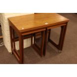 McIntosh teak fold top nest of three tables (largest 60cm by 74cm by 40.5cm).