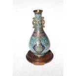 Fine antique Chinese cloisonne vase, with intricate decoration and scrolled side handles, 15cm high,